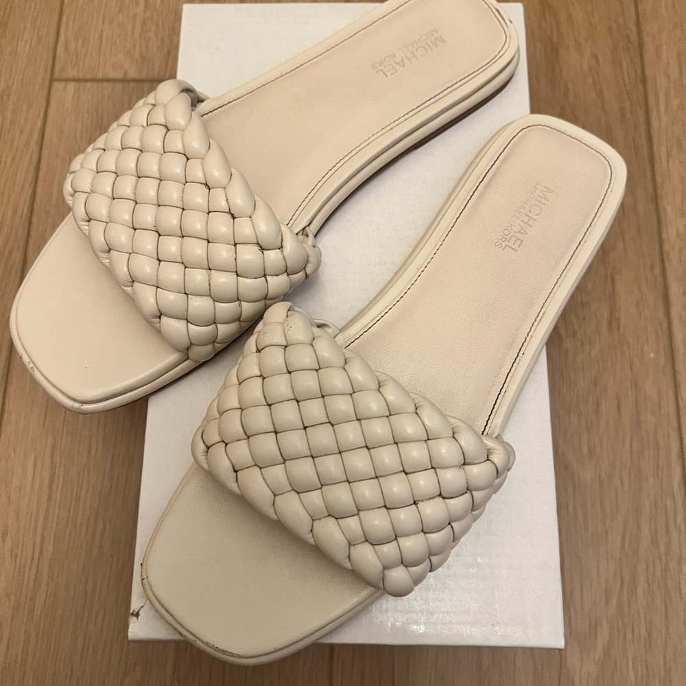 Michael Kors Cream Braided Slide Sandals